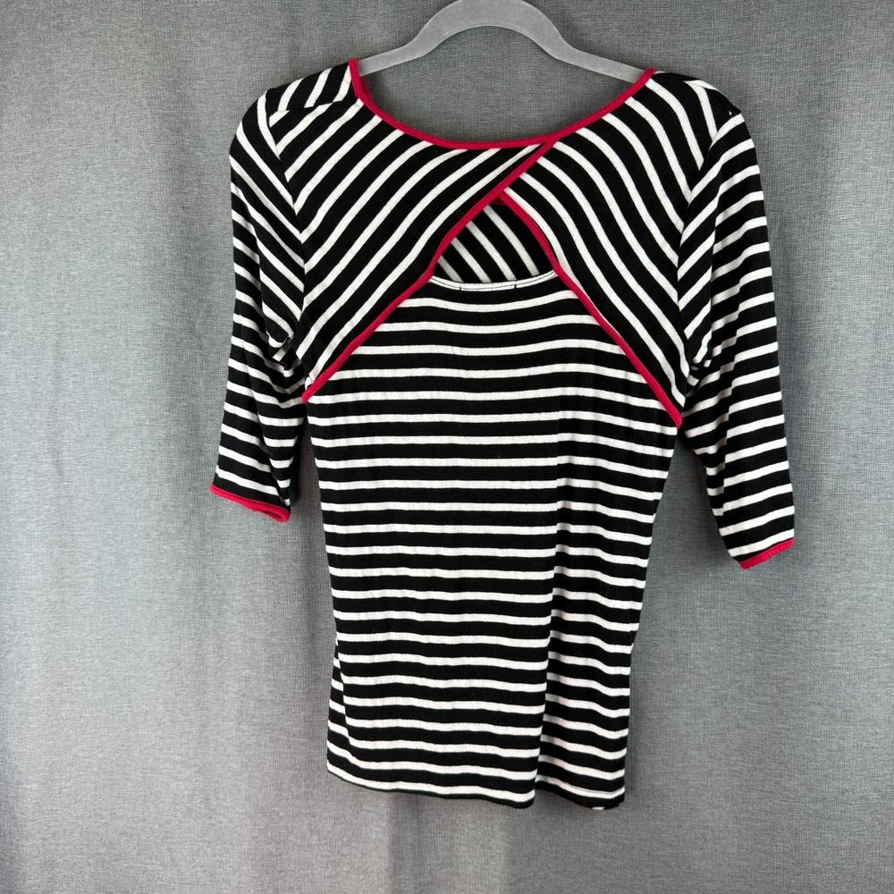 Fenn Wright Manson Top Shirt Sz S White Black Striped Red Shoulder 3/4 Sleeve‎
